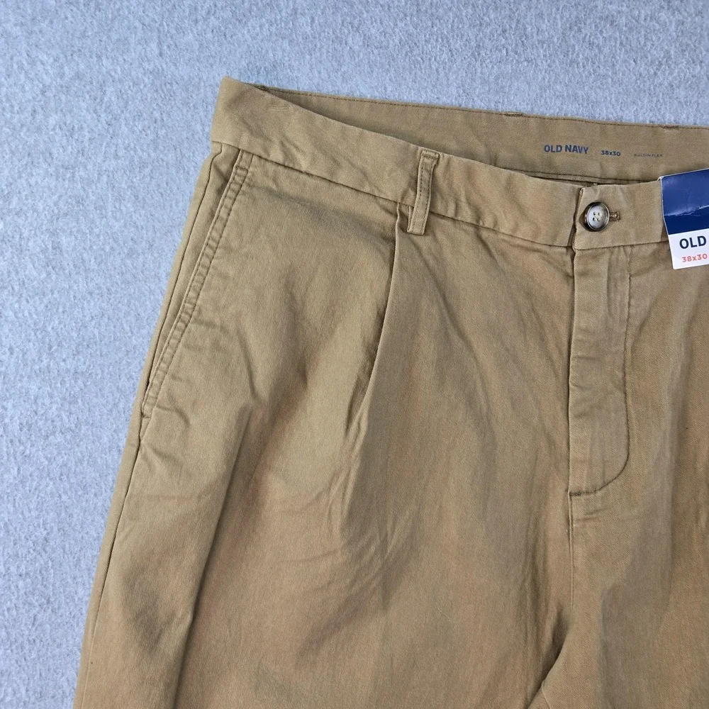 Old Navy Pants Mens 38x30 Beige Chino Relaxed Cotton‎ Spandex Pleated Pockets